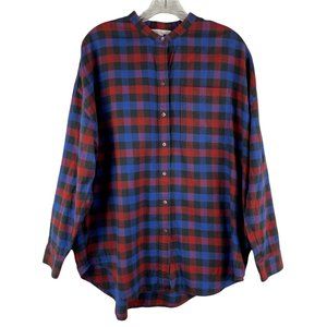 LL Bean Signature Top Button Up Flannel Lightweight Blue Red